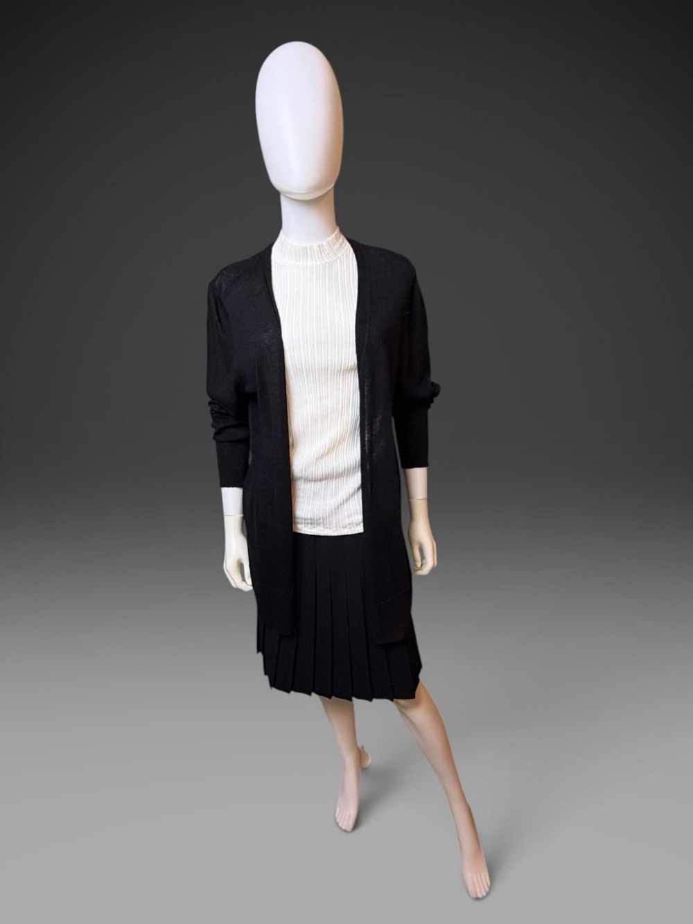 Halogen Black Linen Blend Long Open Cardigan Size L